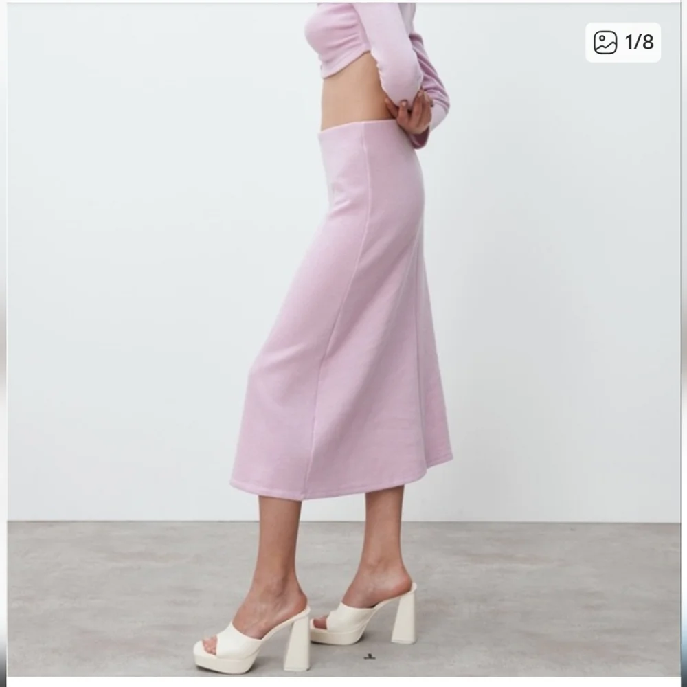 Zara Lilac Purple Knit Midi Skirt - Picture 2 of 7